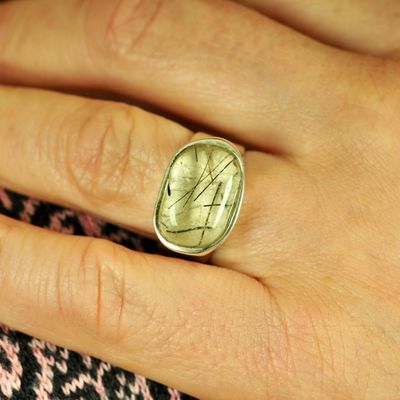 Ring in massief zilver m/toermalijn kwarts - Maat 54