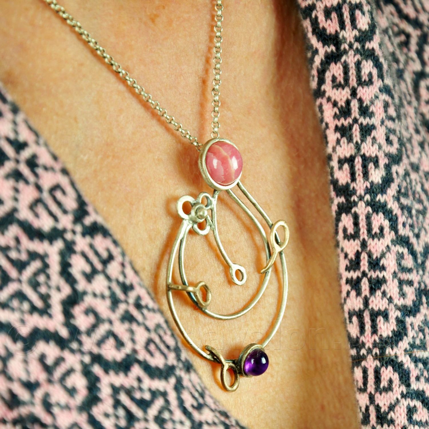 Halsketting in massief zilver - Rhodocrosiet - Lize Mommaerts Halsketting in massief zilver - Rhodocrosiet - Lize Mommaerts