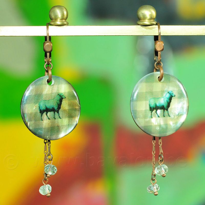 Oorringen nacre met retro print schaap - Titli