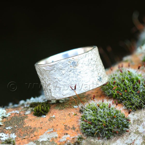Ring in massief zilver met 5 briljantjes zirkonia - Ralf De Burchgrave (België)