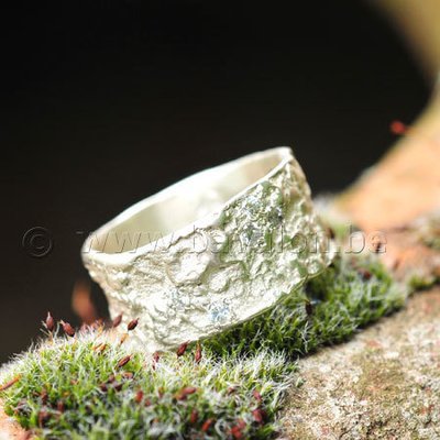 Ring in massief zilver met 6 briljantjes zirkonia - Ralf De Burchgrave (België)