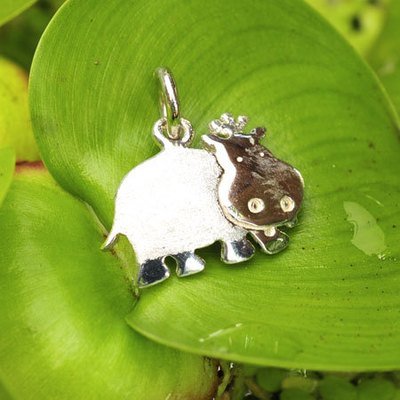 Hangertje voor kinderen in massief zilver - &#39;Heppie Hippo&#39; (exclusief ketting)