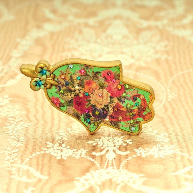 Hamsa/Mirjam/Fatima hand - klein - rozen - om te hangen - Michal Negrin