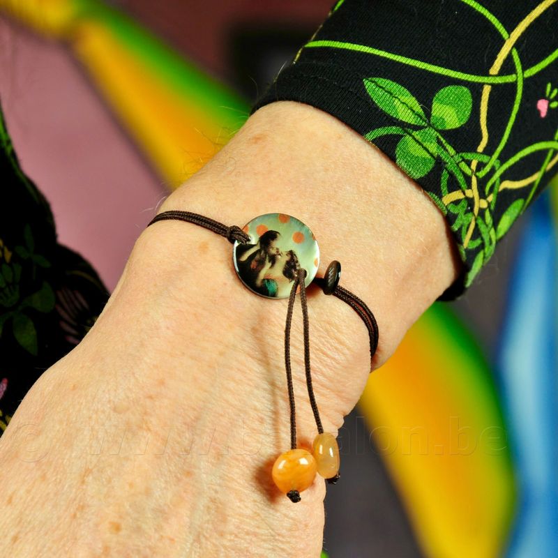 Polssieraad nacre met retro print 'Mille Baisers' en mineraal - Titli Polssieraad nacre met retro print 'Mille Baisers' en mineraal - Titli