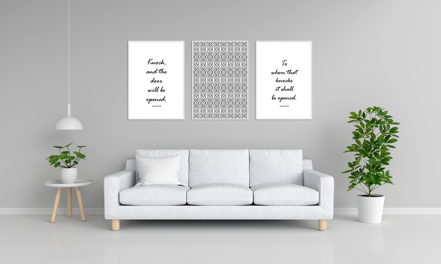 Knock and Opened black and white Art Deco Trio Inspirational scripture Wall Art