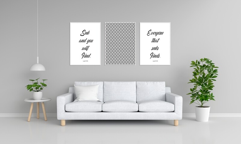 Seek and Find black and White Art Deco Trio Scripture Wall Art
