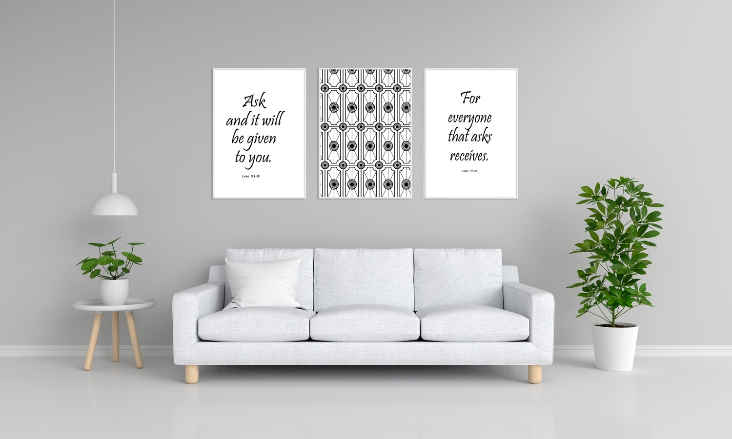 Ask and Receive black and white Art Deco trio Scripture  Wall Art