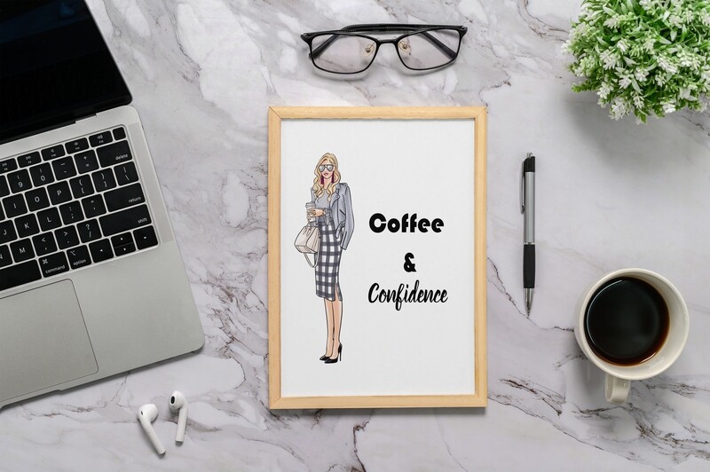 Coffee and Confidence Motivating wall art white skinned woman