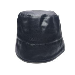 Vegan Leather Bucket Hat w/Sherpa - Black