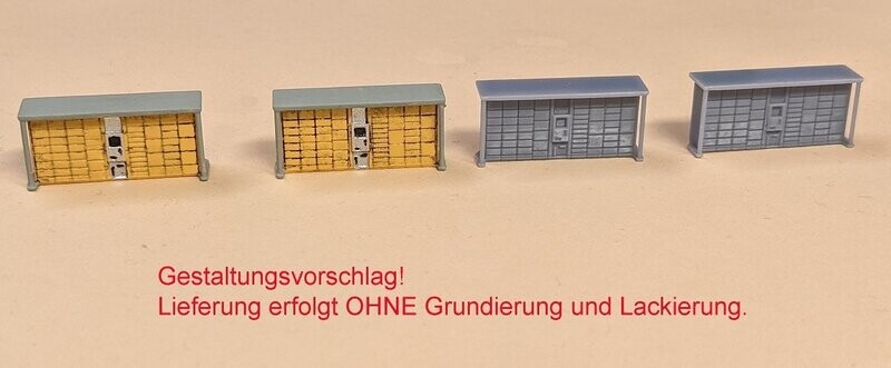 Packstation Set, Briefkasten und Briefmarkenautomat für Spur N Packstation Set, Briefkasten und Briefmarkenautomat für Spur N