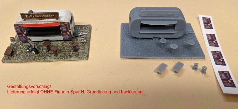 Imbisswagen mit Zubehör für Spur N 1:160 Imbisswagen mit Zubehör für Spur N 1:160
