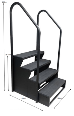 4 Tier Swim Spa Steps (Charcoal) - 2 Handrails Included