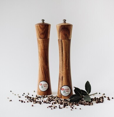 26cm New style Acacia hardwood grinders (salt and pepper) Giftset &amp; FREE pepper plate. 