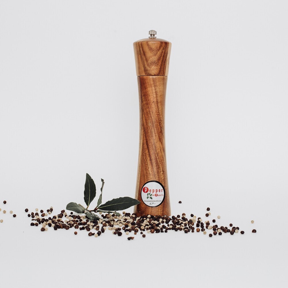 26cm New Style Acacia hardwood pepper grinder.