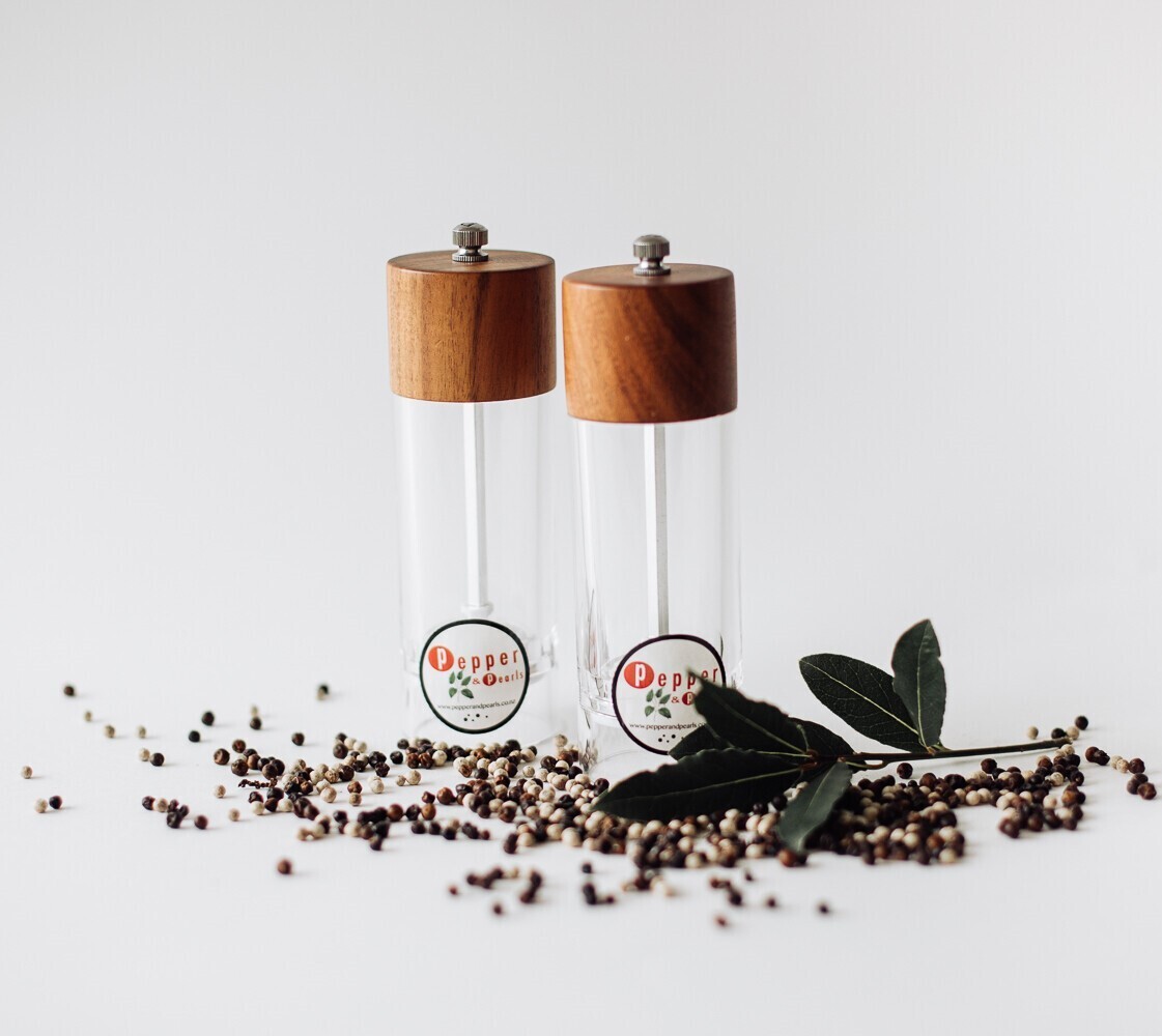 15cm Acrylic Acacia Pepper and Salt Grinder Giftset.