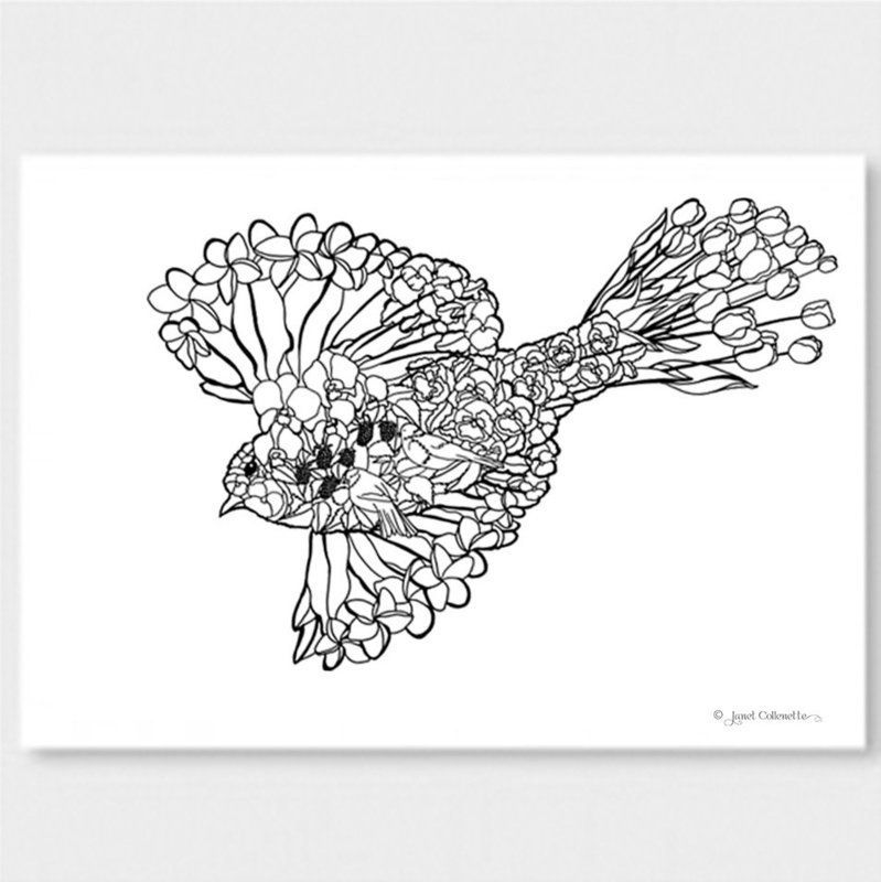 Tropical Bird (Black Line) Print
