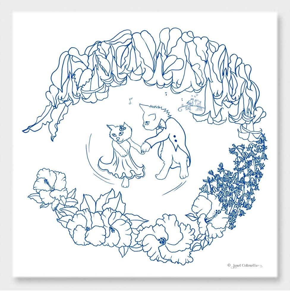 Cats in Love (Blue Line) Print