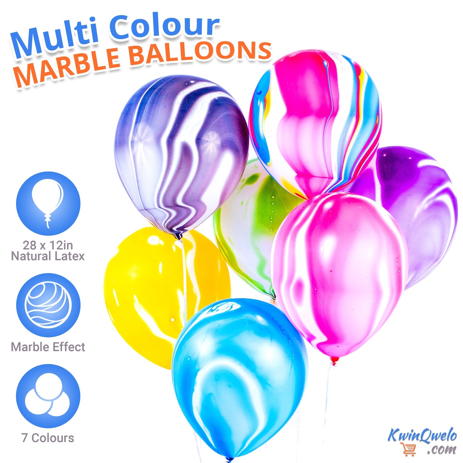 KwinQwelo PARTY DECORATIONS Set - Eco Friendly Multicolour Marble Balloons, Bunting, Banner and Installation Accessories