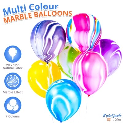 KwinQwelo PARTY DECORATIONS Set - Eco Friendly Multicolour Marble Balloons, Bunting, Banner and Installation Accessories