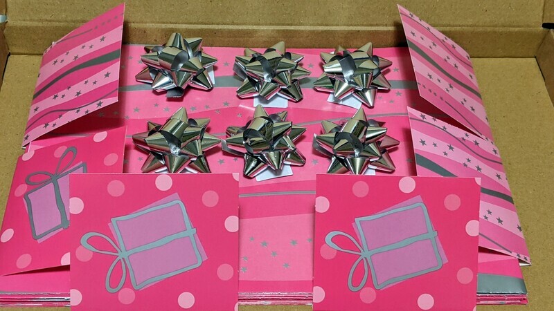 Pink Premium Wrapping Paper Box Set - 6 Large Sheets, 6 Matching Gift Tags &amp; Silver Bows