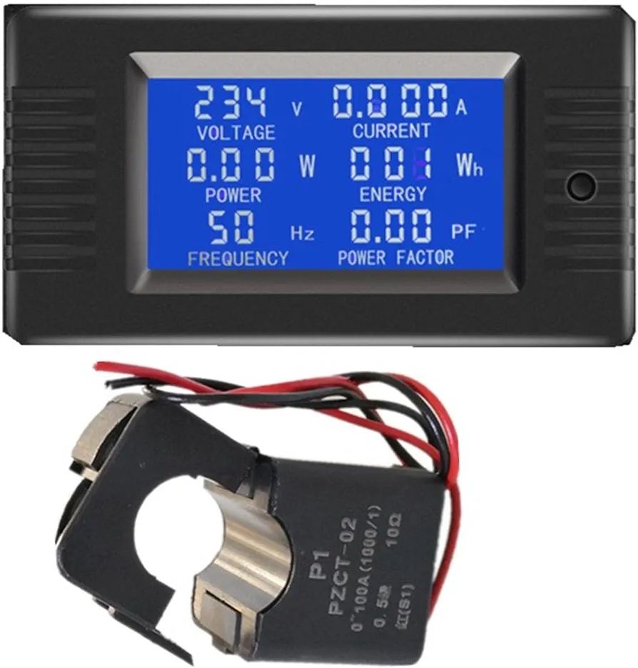 PZEM-022 100A. Voltímetro Digital 6 en 1 AC 100A, amperímetro, potencia energética, Factor de frecuencia, Panel de corriente, Detector, 110V, 220V, LCD, azul