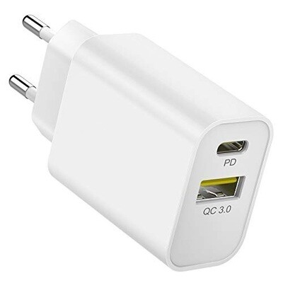 CARGADOR RAPIDO QC 3.0- PUERTO USB + PUERTO USB C