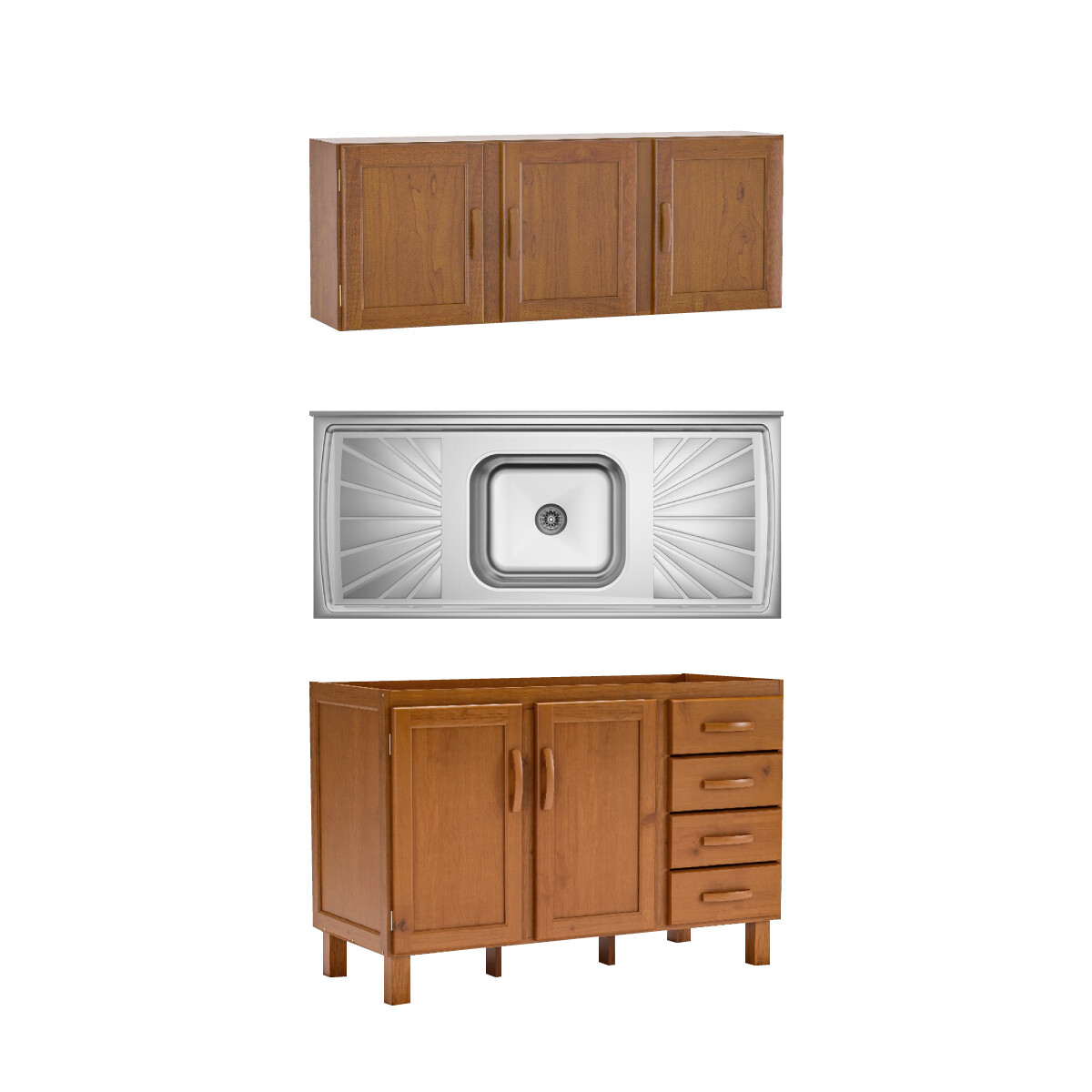 Bajo Mesada + Mueble Aéreo + Pileta Acero Inox