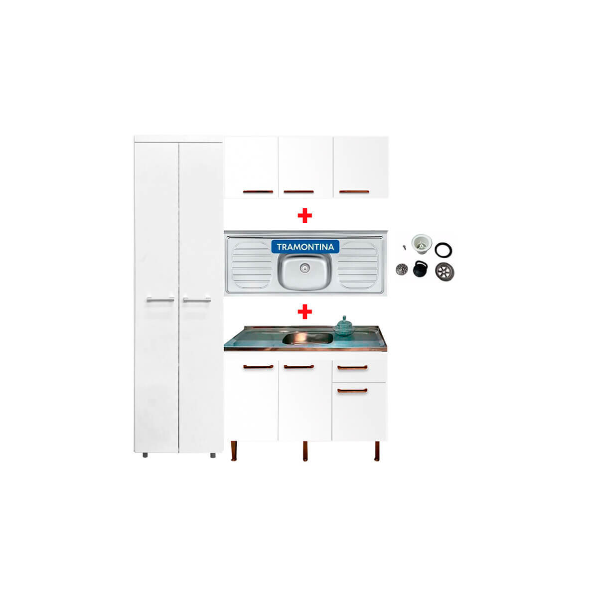 Mueble Armario + Aéreo + Bajo Mesada + Pileta Inox