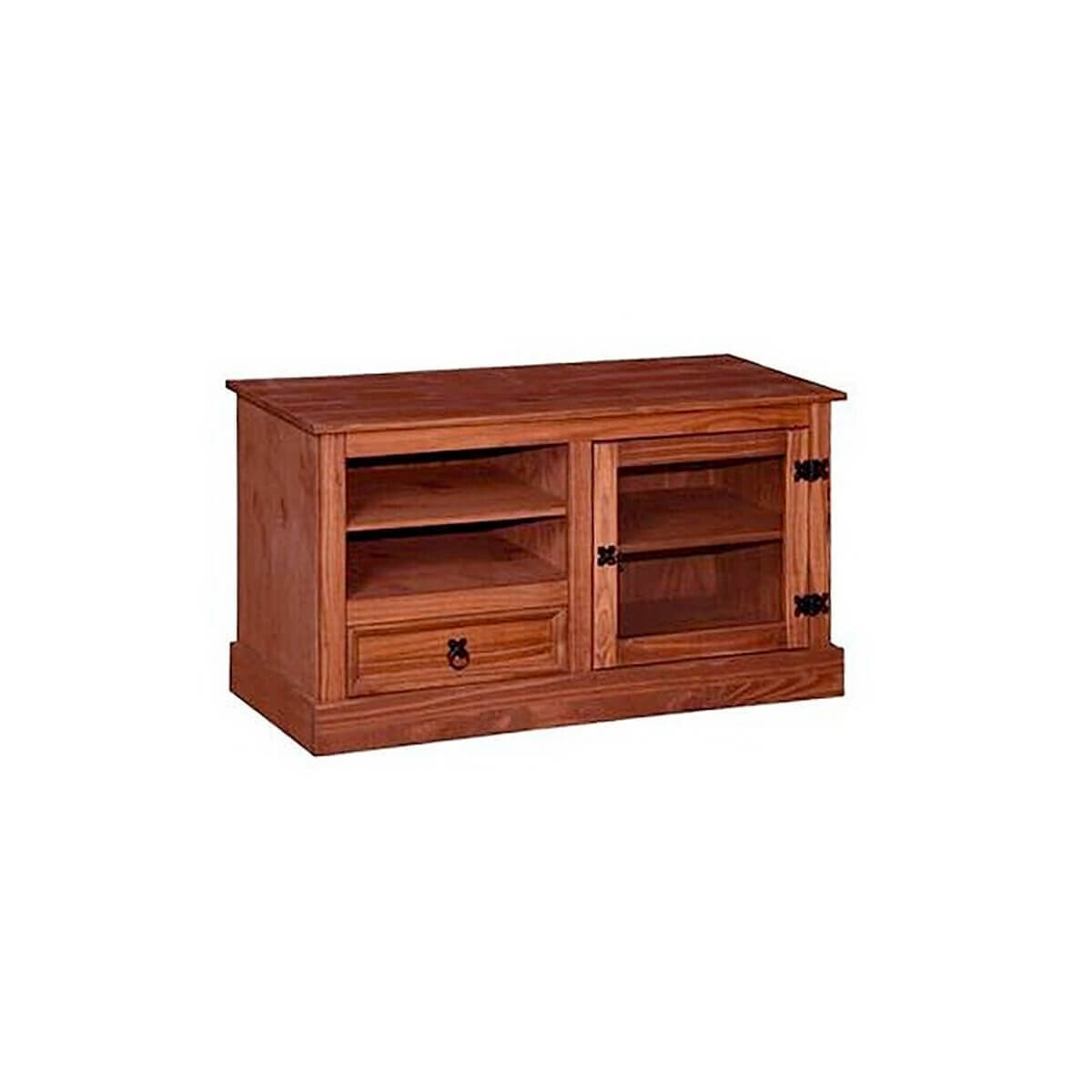 Rack Tv Madera Maciza 1 Cajon Con Puerta De Vidrio