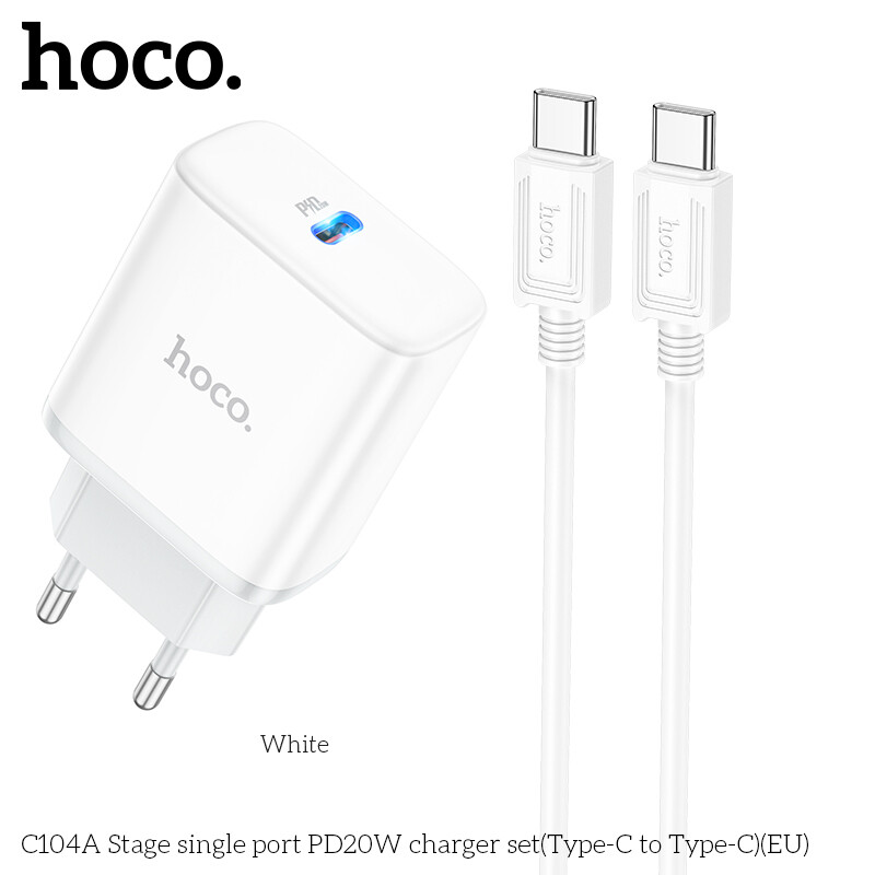 Cargador 20W de puerto único y cable tipo C a tipo C HOCO C104A