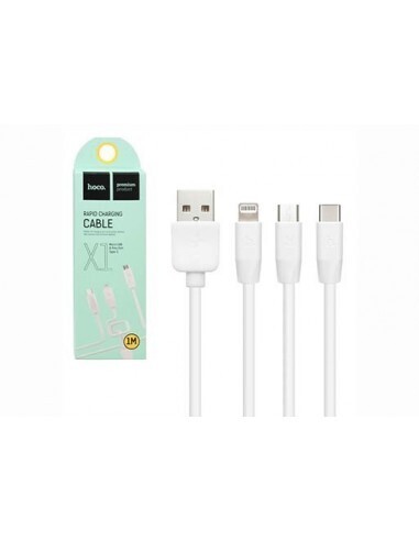 Cable carga rapida X1 3 en 1 conector micro USB tipo C y IP 1mt