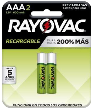 PILA RECARGABLE RAYOVAC X2
AAA