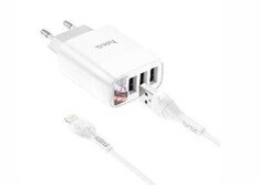 Ficha carga Hoco 3 Puertos USB + Cable Lightning