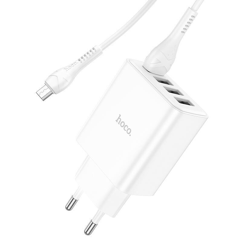Ficha carga hoco C102A 4 puertos usb y cable micro usb 18W