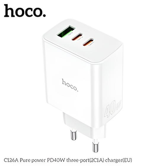Cargador hoco Pura potencia tres puertos 20W por puerto C126A