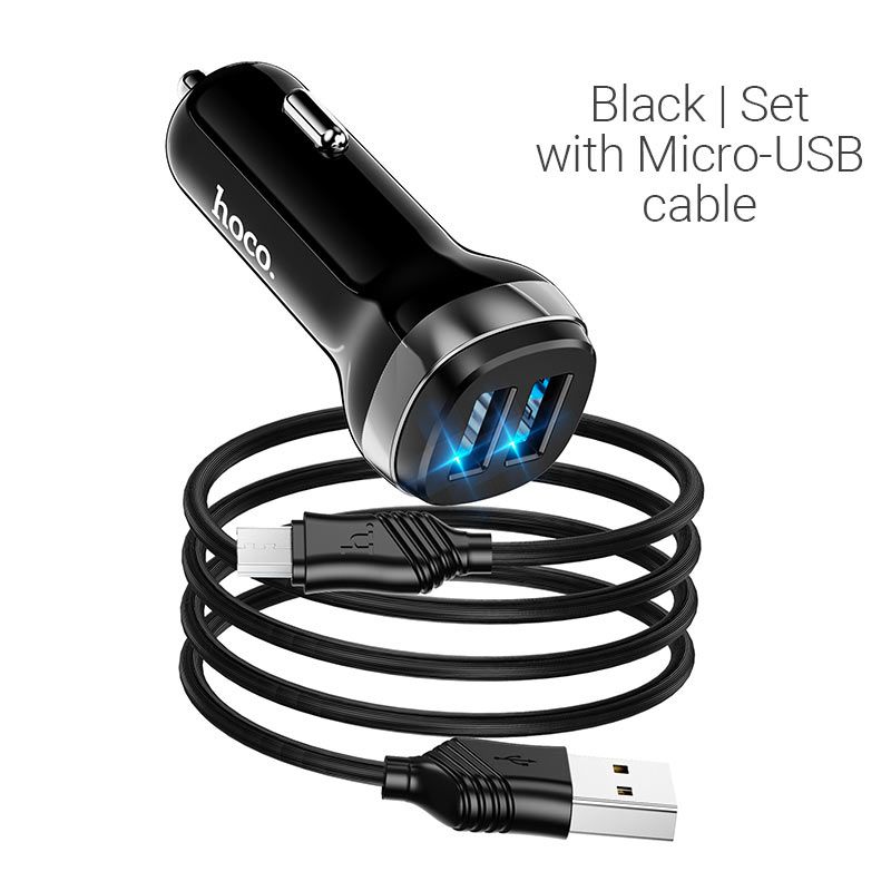 Cargador de auto Z40 doble puerto USB con cable micro USB