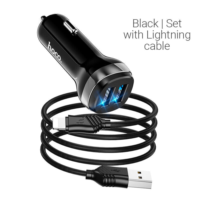 Cargador de auto Z40 de doble puerto USB con cable LIGTHING