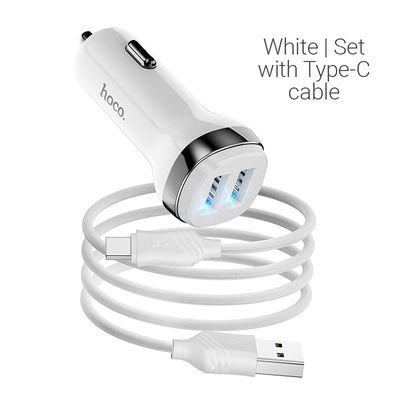 Cargador de auto Z40 de doble puerto USB con cable tipo C