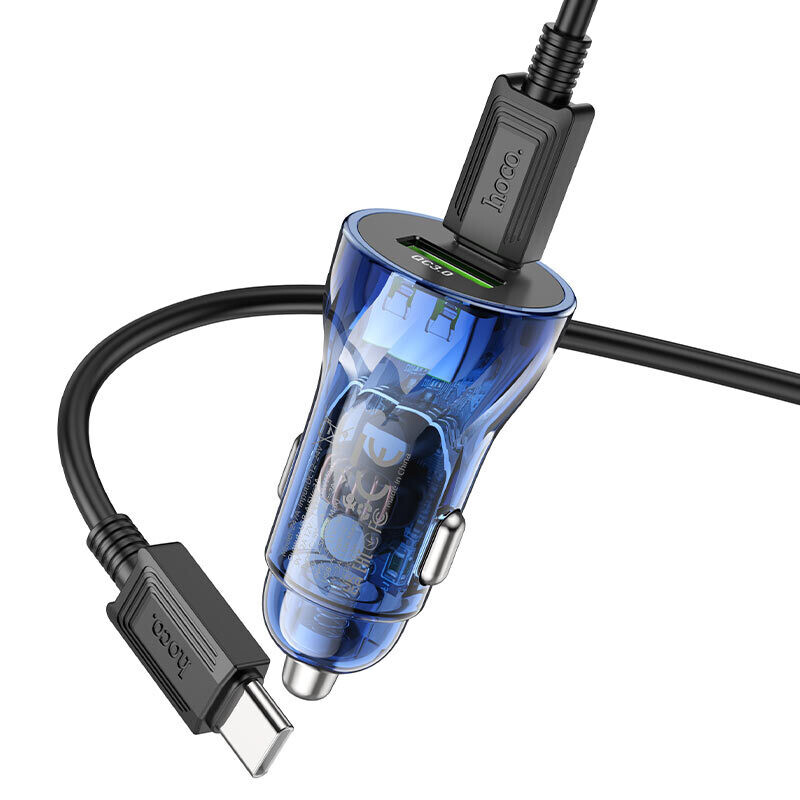 Cargador de auto Z47A puerto tipo C PD 30W + puerto USB 3.0A con cable tipo C a tipo C