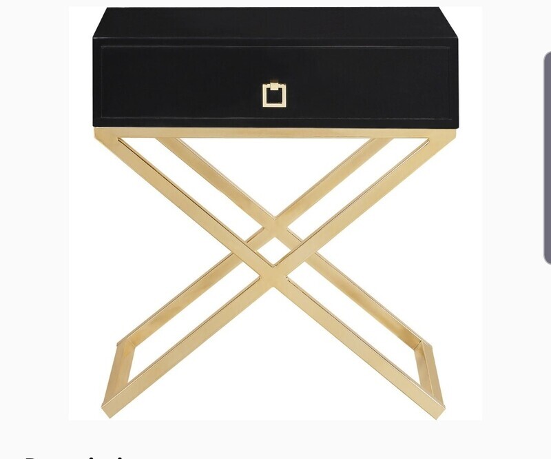 Ithaca Side Table in High Gloss Black Lacquer on Brass Stainless