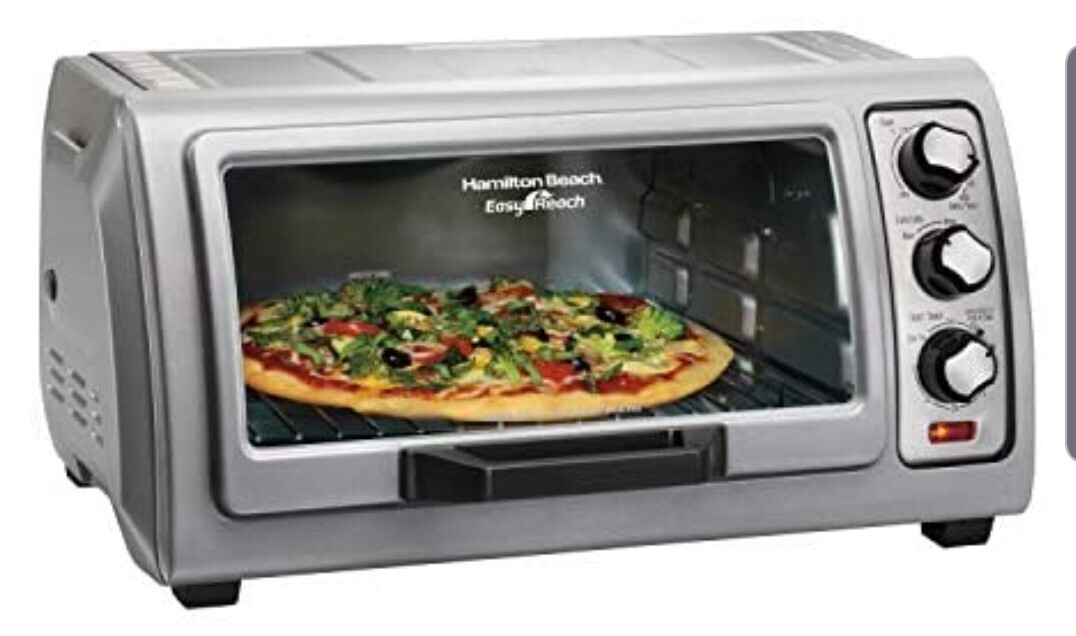 Hamilton Beach 6-Slice Countertop Toaster Oven with Easy Reach Roll-Top Door, Bake Pan, Stainless Steel