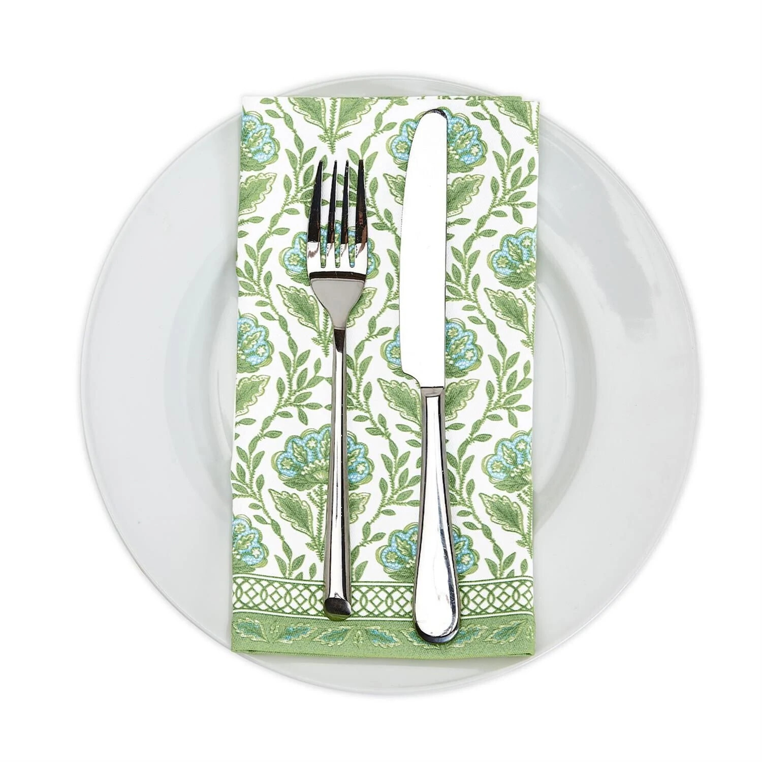 Green Floral Napkins S/4