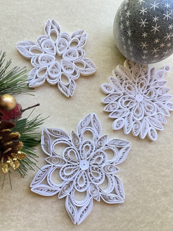 Set of Three Paper Christmas tree Snowflake ornament