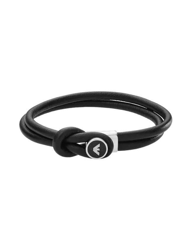 Bracciale Emporio Armani in cuoio nero