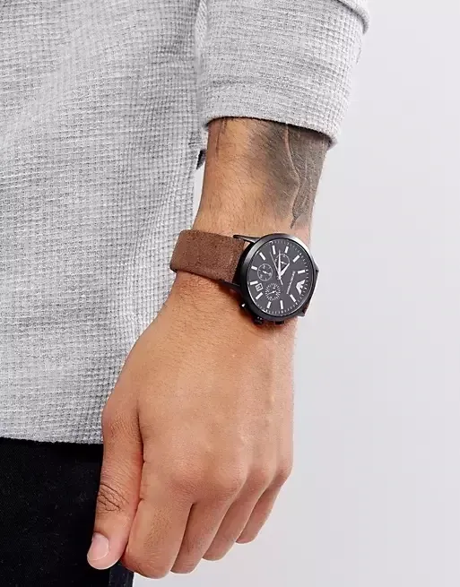 Orologio Emporio Armani cassa e quadrante neri, cinturino sabbia