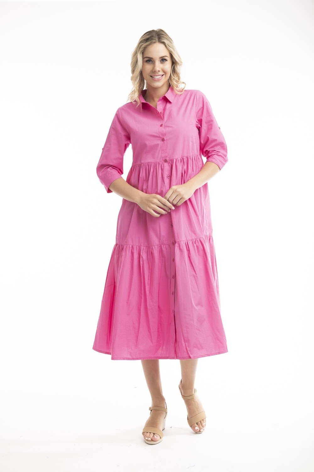 Essentials Dress Layered 3/4 Sleeve, Colour: Rose, Size: 8