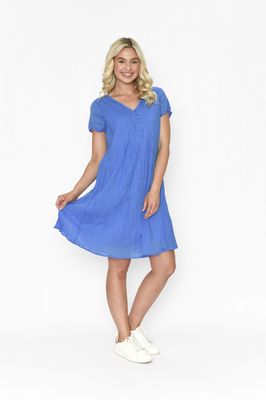 Taylor Dress Cap Sleeve Solid with Lining - Cornflower