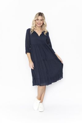 Amber Dress Solid with Lining - Navy