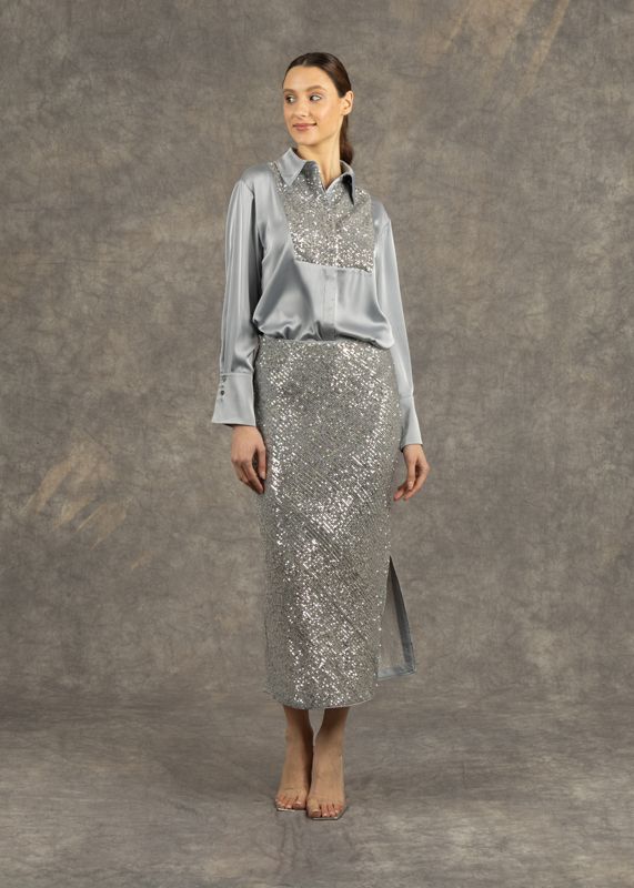 Aria Sequin Skirt (301B/61), Colour: Silver, Size: 8