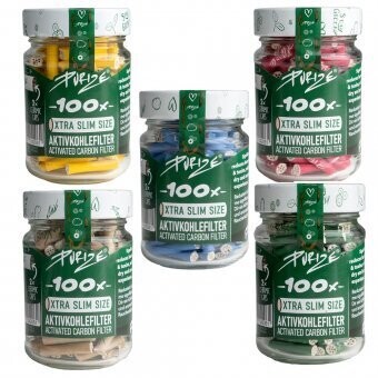 PURIZE Aktivkohlefilter in verschiedenen Farben, 100 Stück, 5,9 mm Ø, XTRA Slim Size im Glas